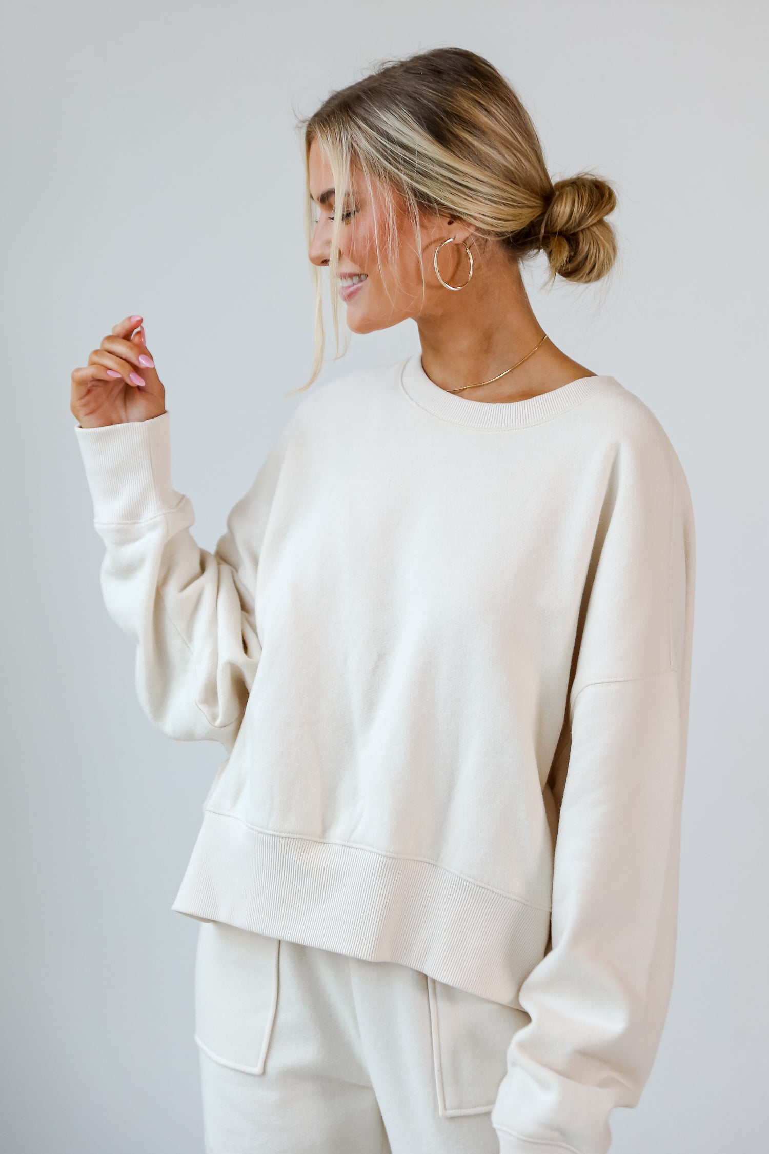 cream Fleece Pullover front view