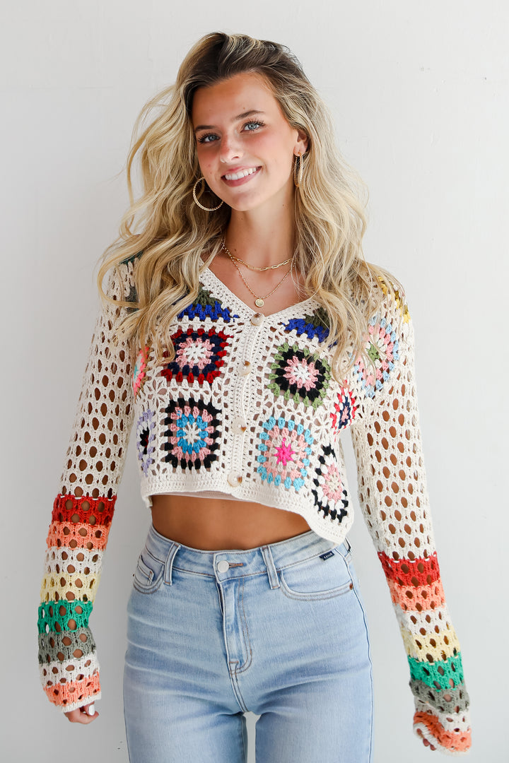 Vibrant Crush Ivory Crochet Knit Top