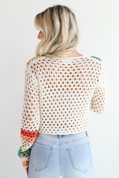 Vibrant Crush Ivory Crochet Knit Top