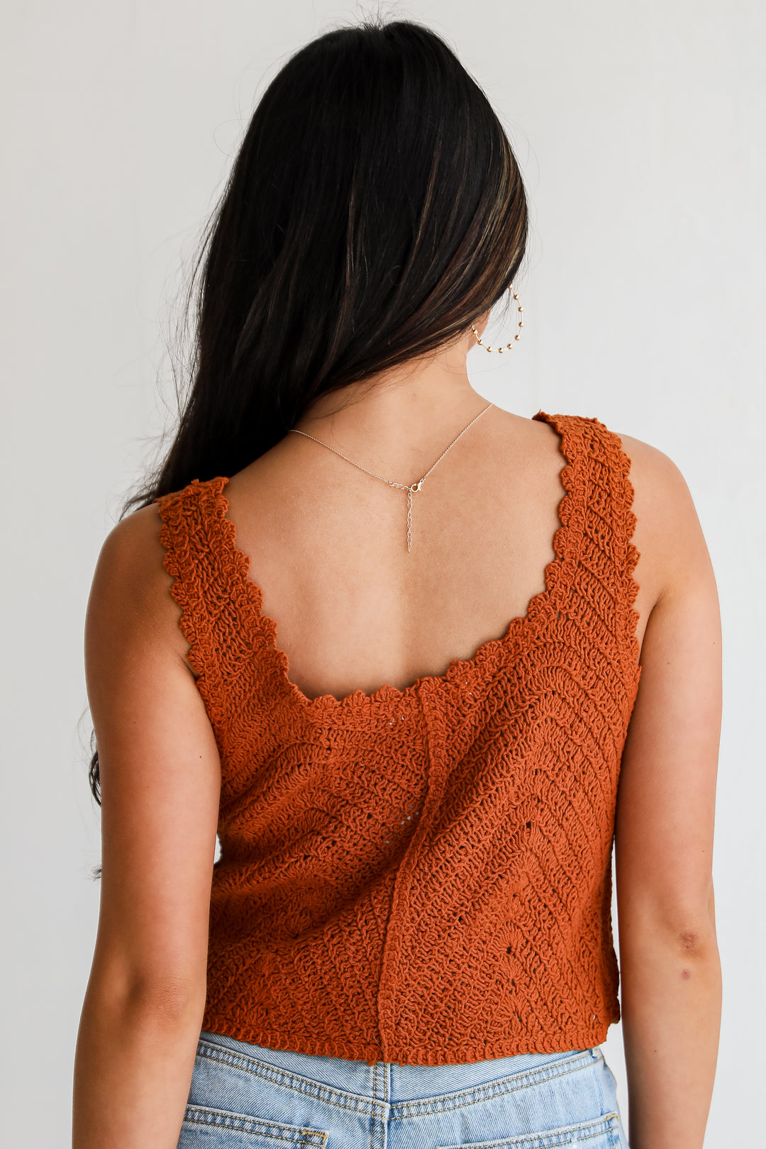 trendy rust Crochet Knit Tank