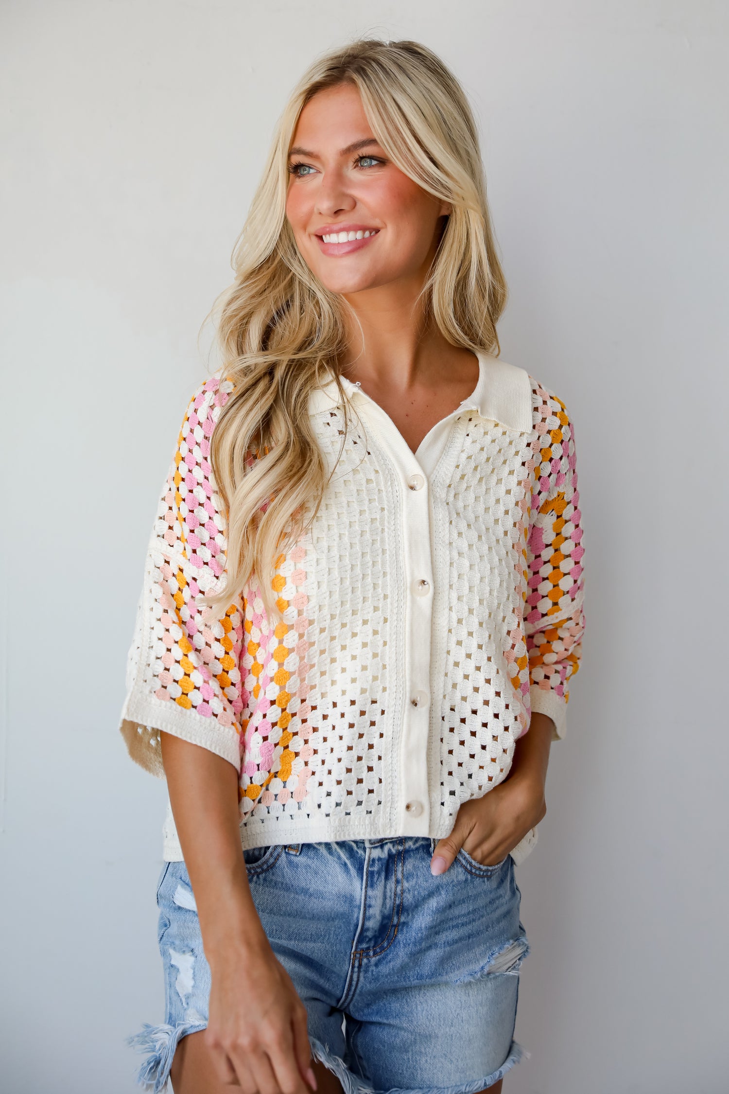 Adorable Enthusiasm Natural Crochet Knit Top