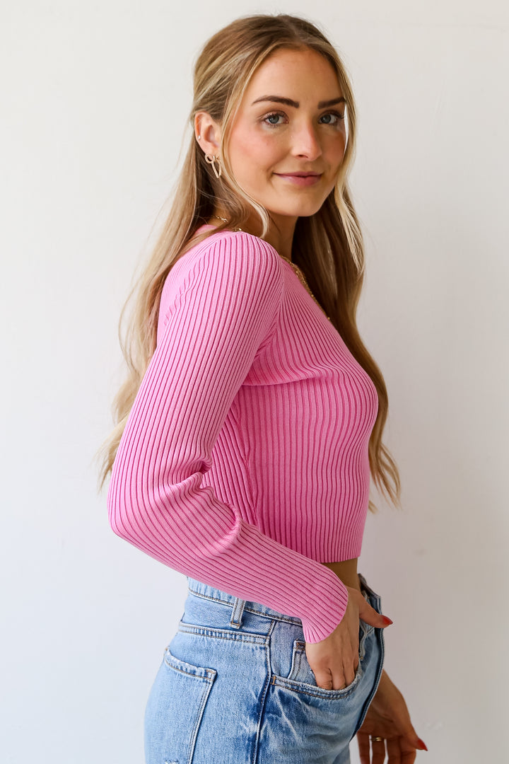 pink Ribbed Knit Top for women