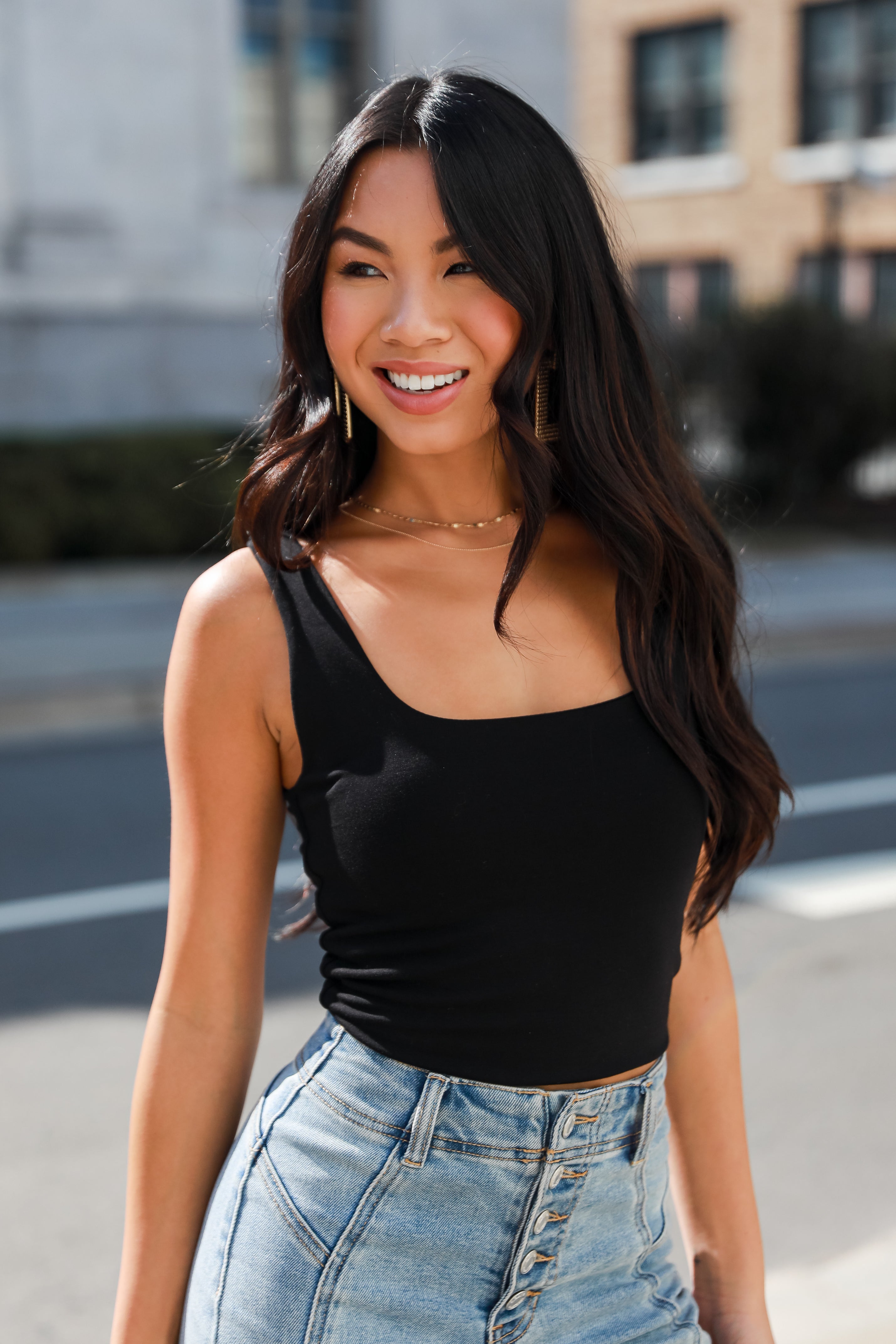 black Cropped Tank on model