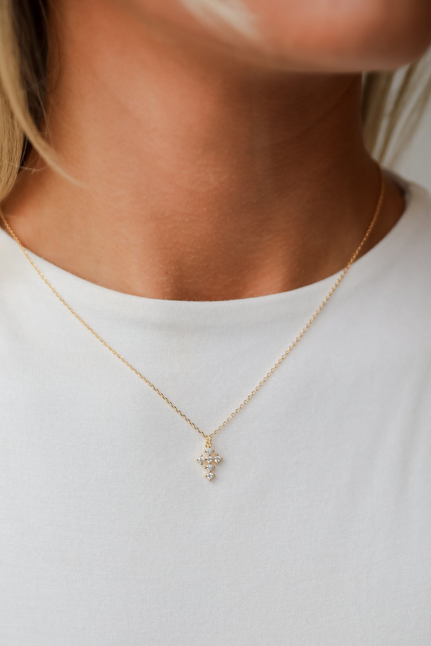 Kiley Gold Rhinestone Cross Charm Necklace