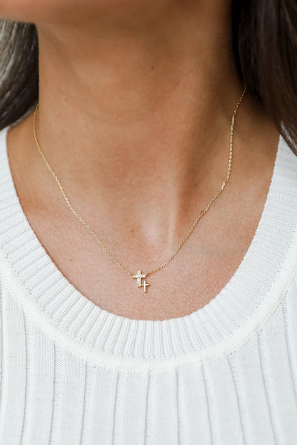 Jordan Gold Rhinestone Cross Charm Necklace