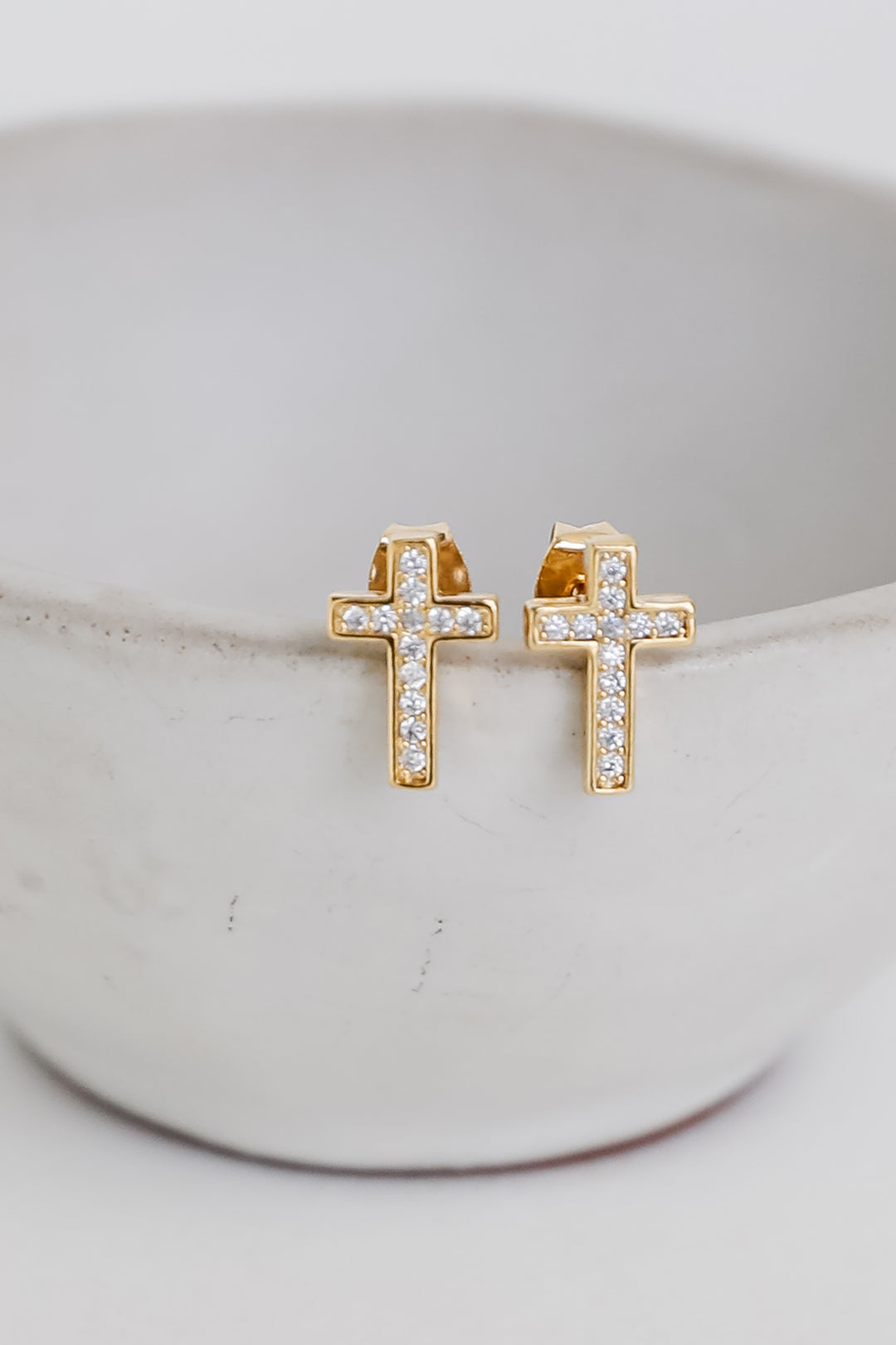 Gold Rhinestone Cross Stud Earrings