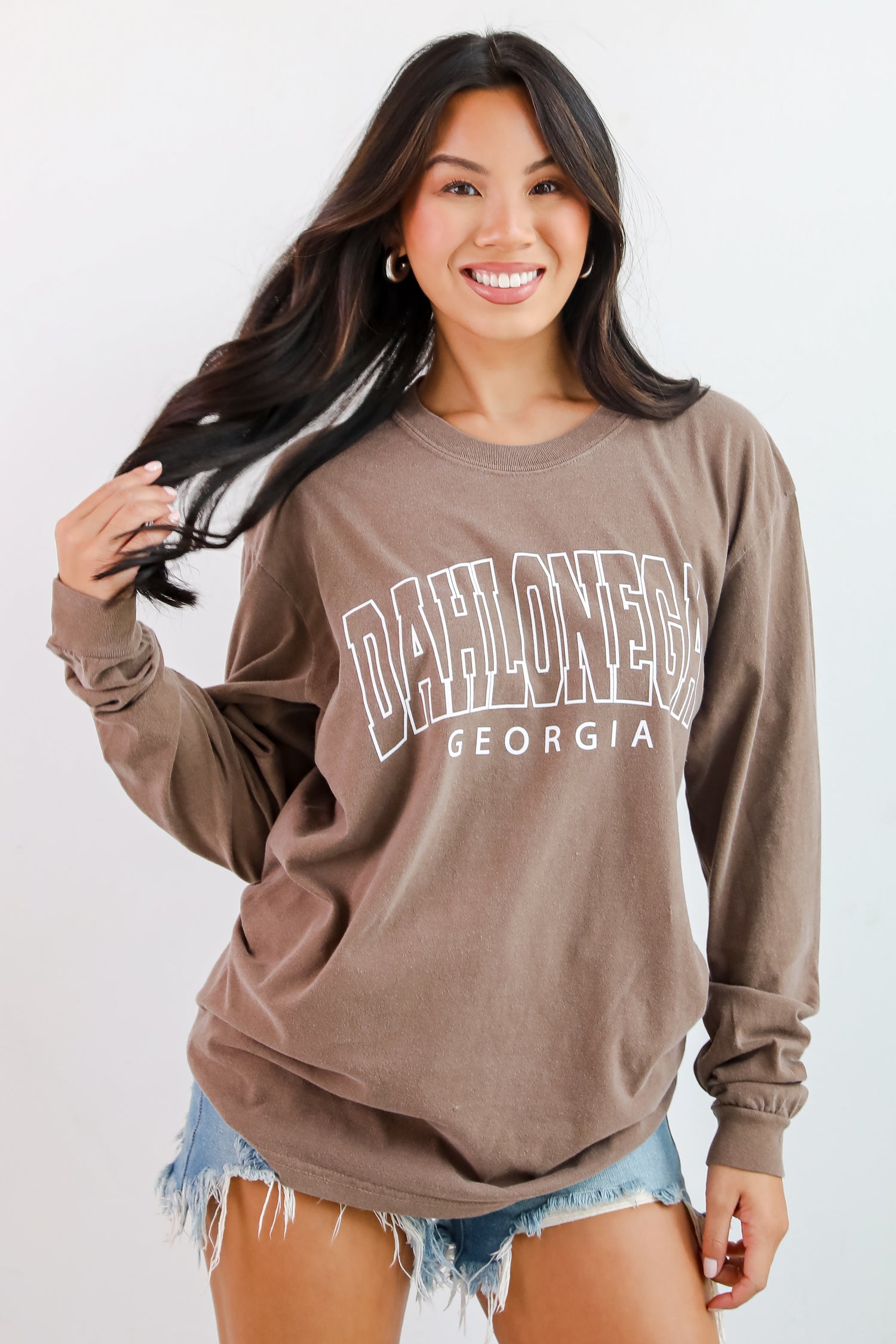 Brown Dahlonega Georgia Block Letter Long Sleeve Tee