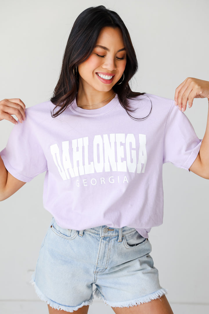 Lavender Dahlonega Georgia Tee on model