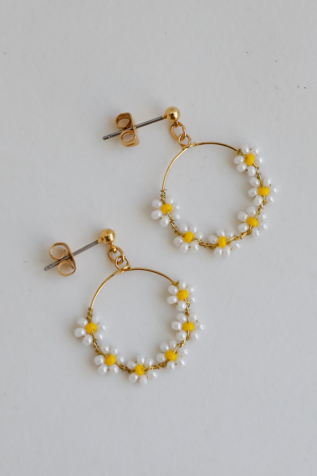 Avery Circle Beaded Flower Drop Earrings