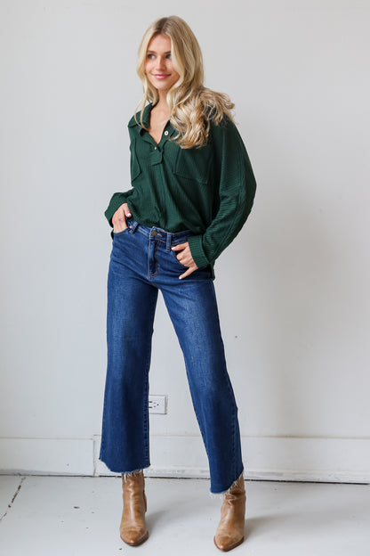 Dark Wash Wide Leg Jeans on model