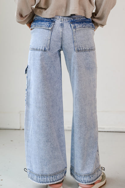 Light Wash Acid Washed Cargo Jeans back view