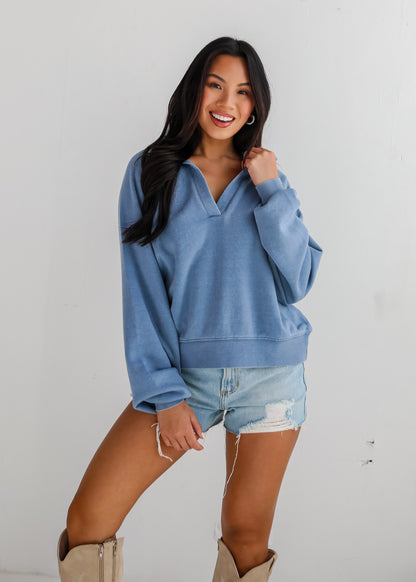 Comfy Culture Denim Collared Pullover