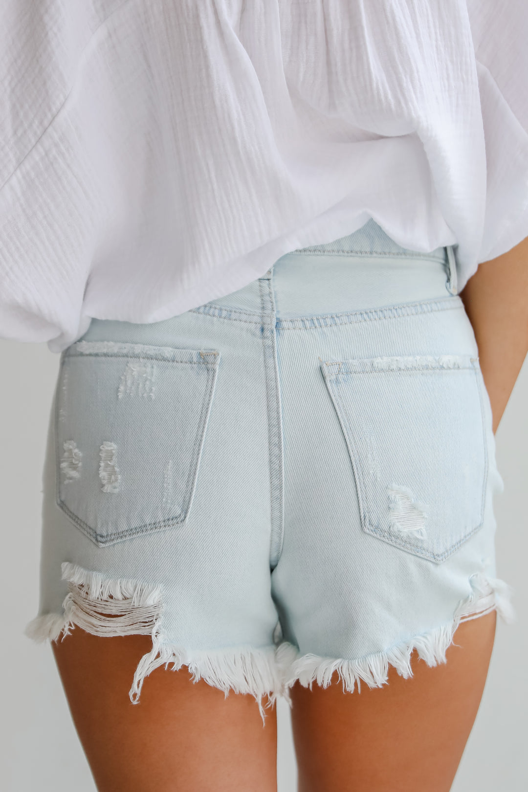 Light Wash Super High Rise Distressed Mom Denim Shorts