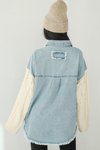 Bundled Perfection Denim Cable Knit Sleeve Shacket