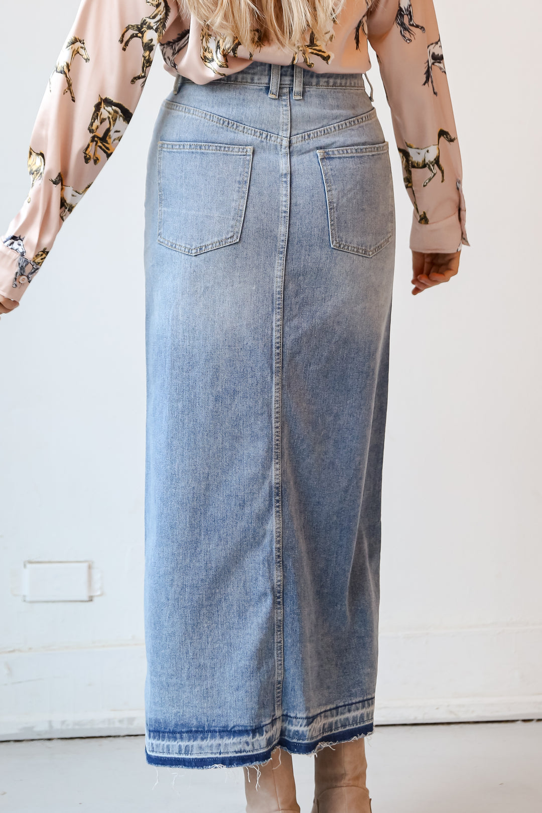 Distressed Denim Maxi Skirt back view