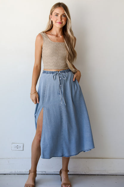 Distinct Style Denim Midi Skirt