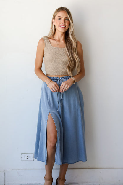 Distinct Style Denim Midi Skirt