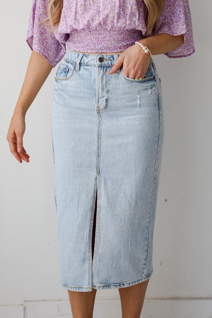 high rise denim skirt