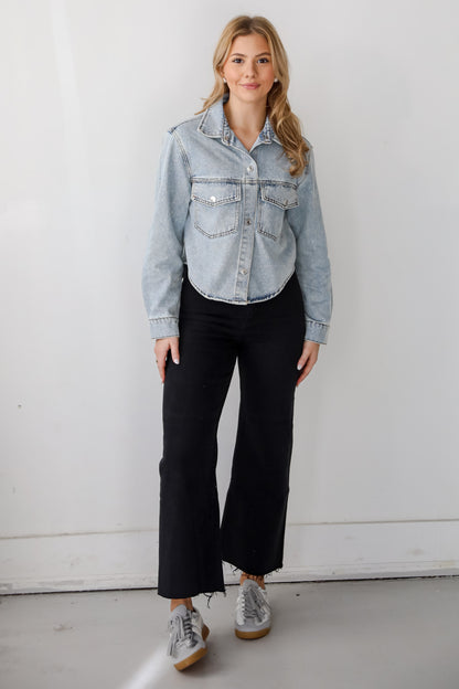 Beyond Glamorous Blue Rhinestone Cropped Denim Jacket