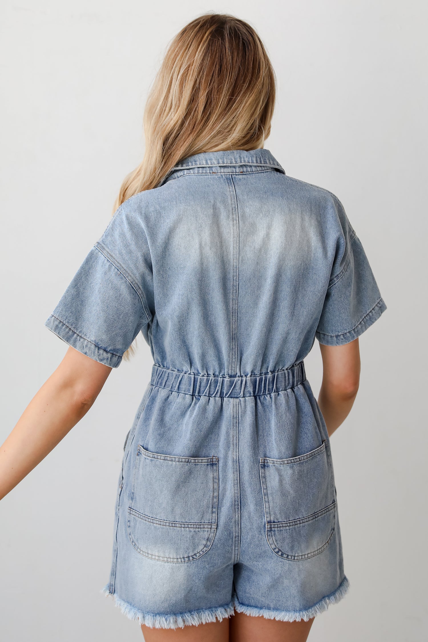 light wash Distressed Denim Romper