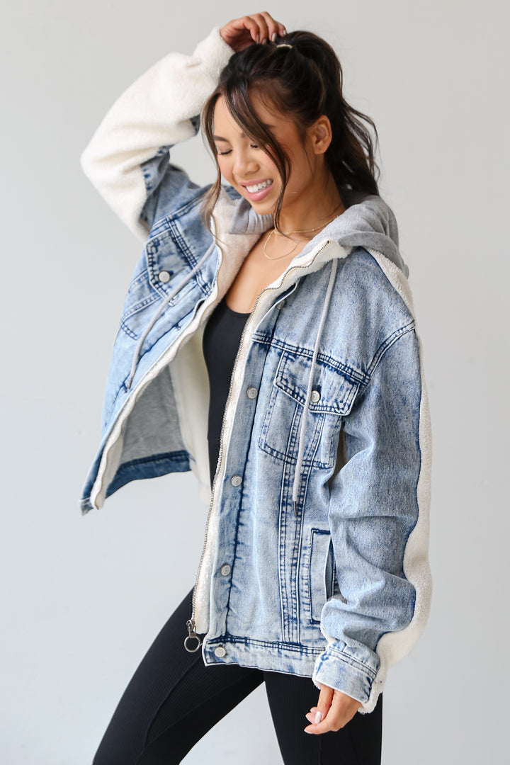 Hooded Denim Teddy Jacket side view