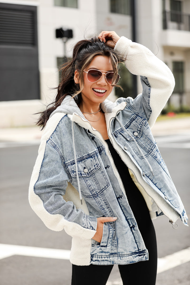 Hooded Denim Teddy Jacket