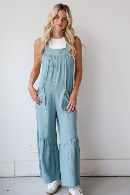 Picture Perfect Light Blue Linen Wide Leg Jumpsuit