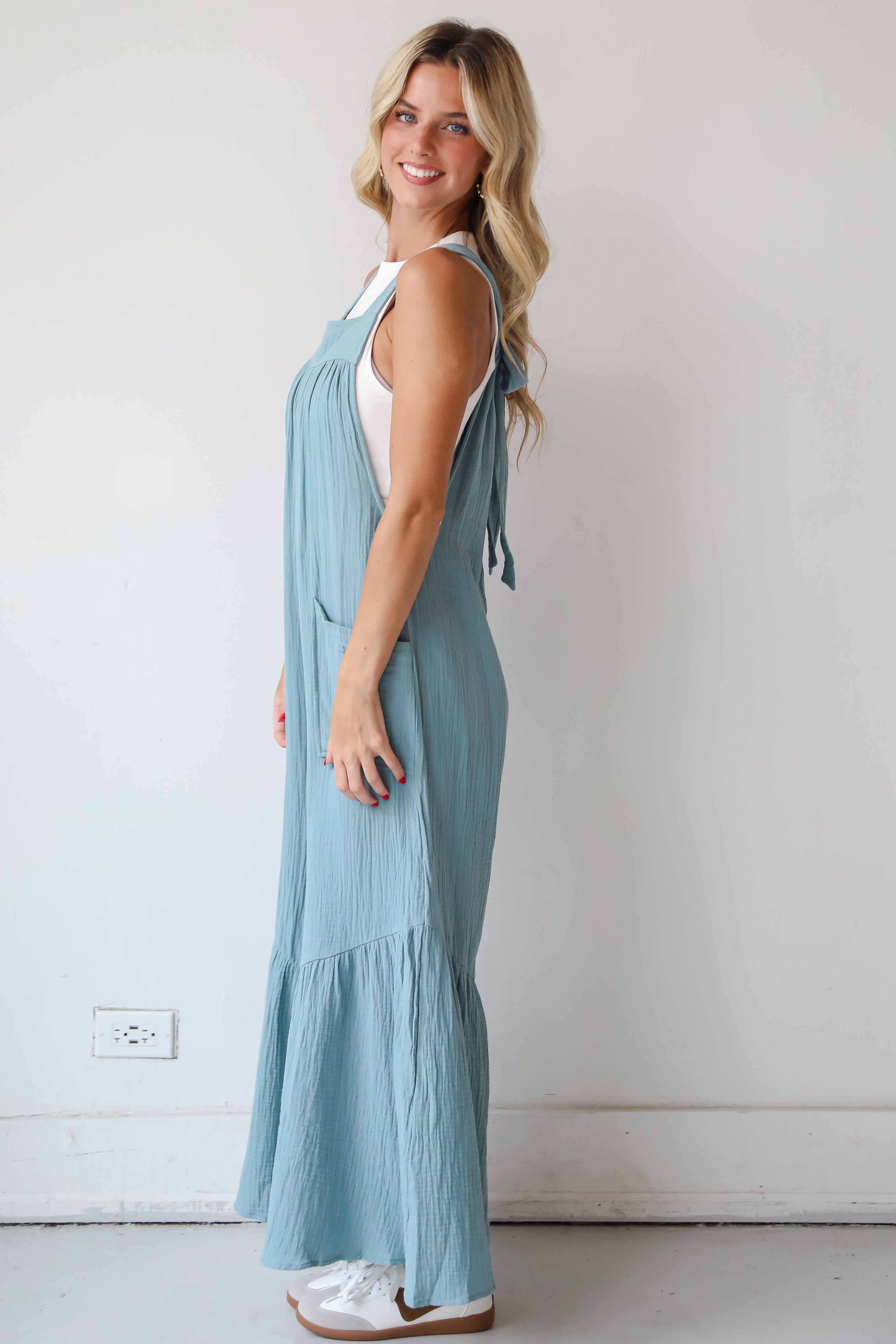 Picture Perfect Light Blue Linen Wide Leg Jumpsuit