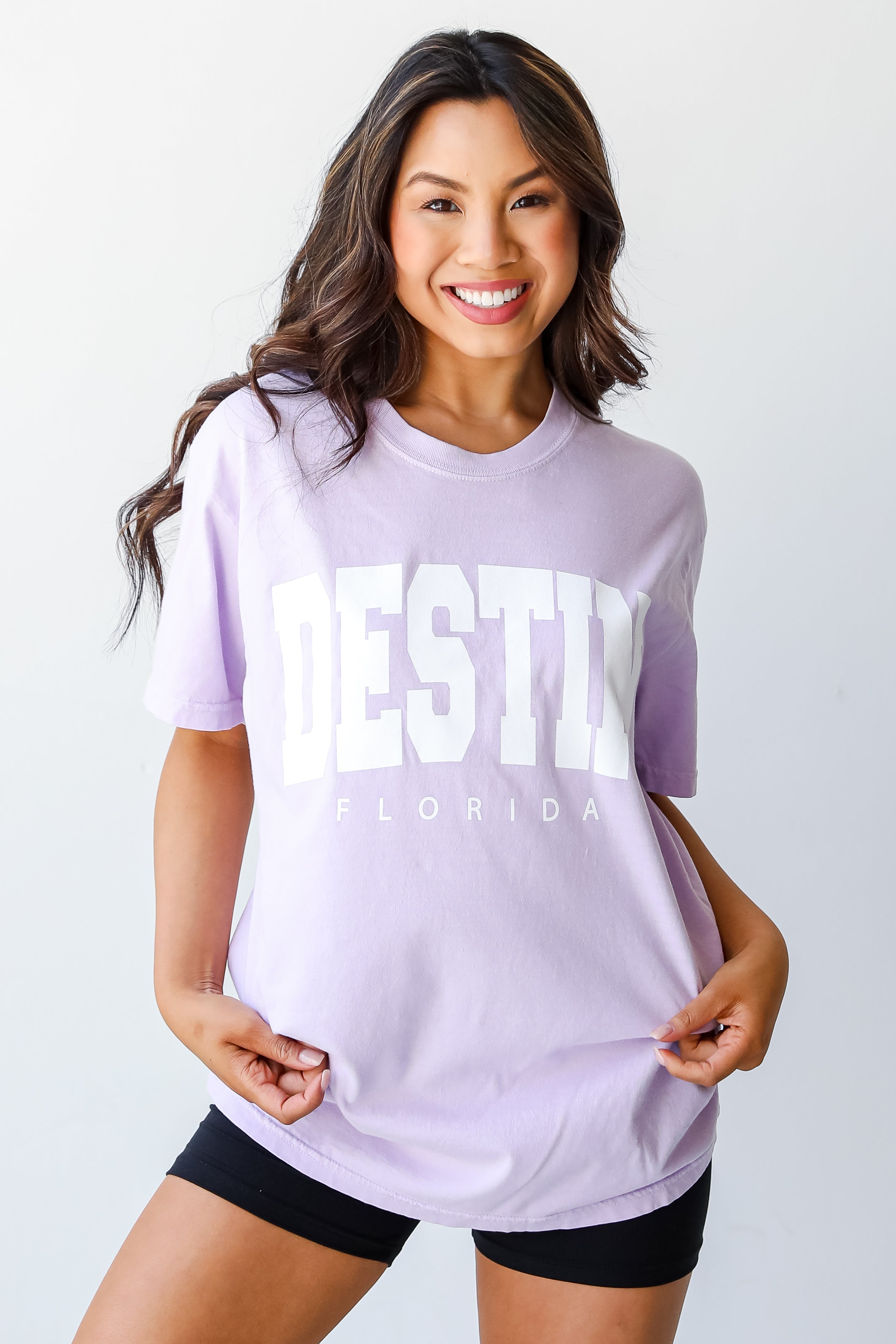 Lilac Destin Florida Tee on model