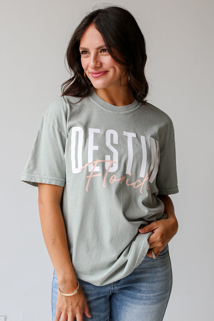 Sage Destin Florida Script Tee front view