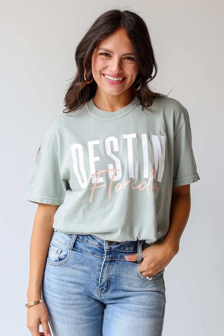 Sage Destin Florida Script Tee front view