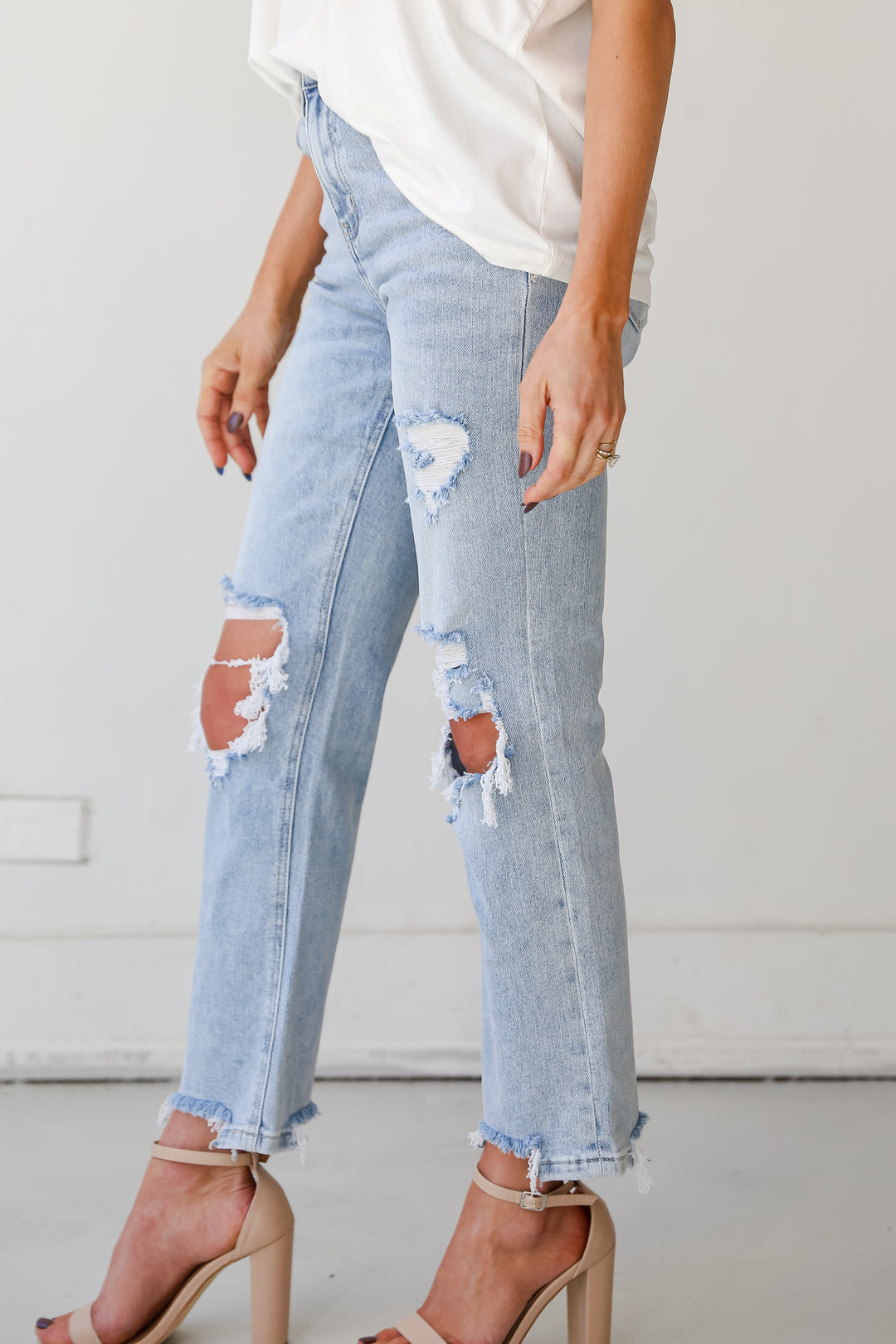 high waisted Light Wash Distressed 90s Vintage Dad Jeans Vervet Denim