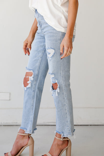 high waisted Light Wash Distressed 90s Vintage Dad Jeans Vervet Denim