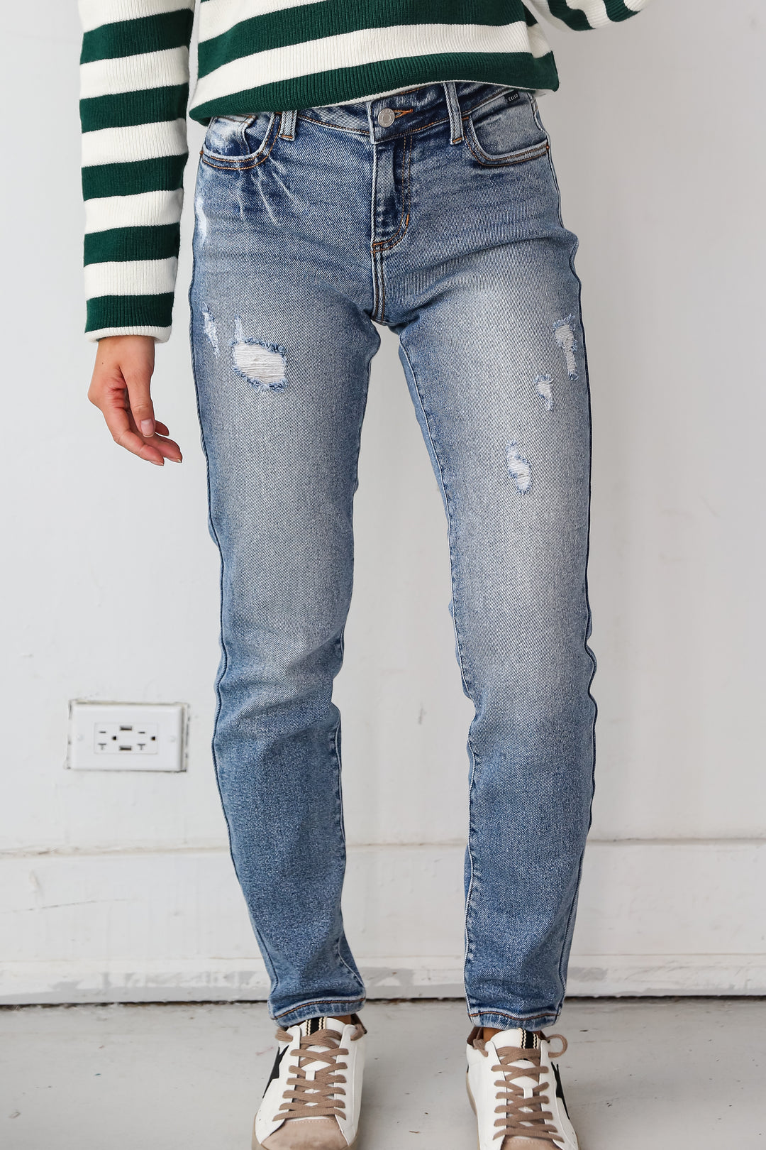 Light Wash Distressed Slim Jeans