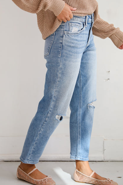 Madelyn Light Wash Distressed Super High Rise Barrel Jeans