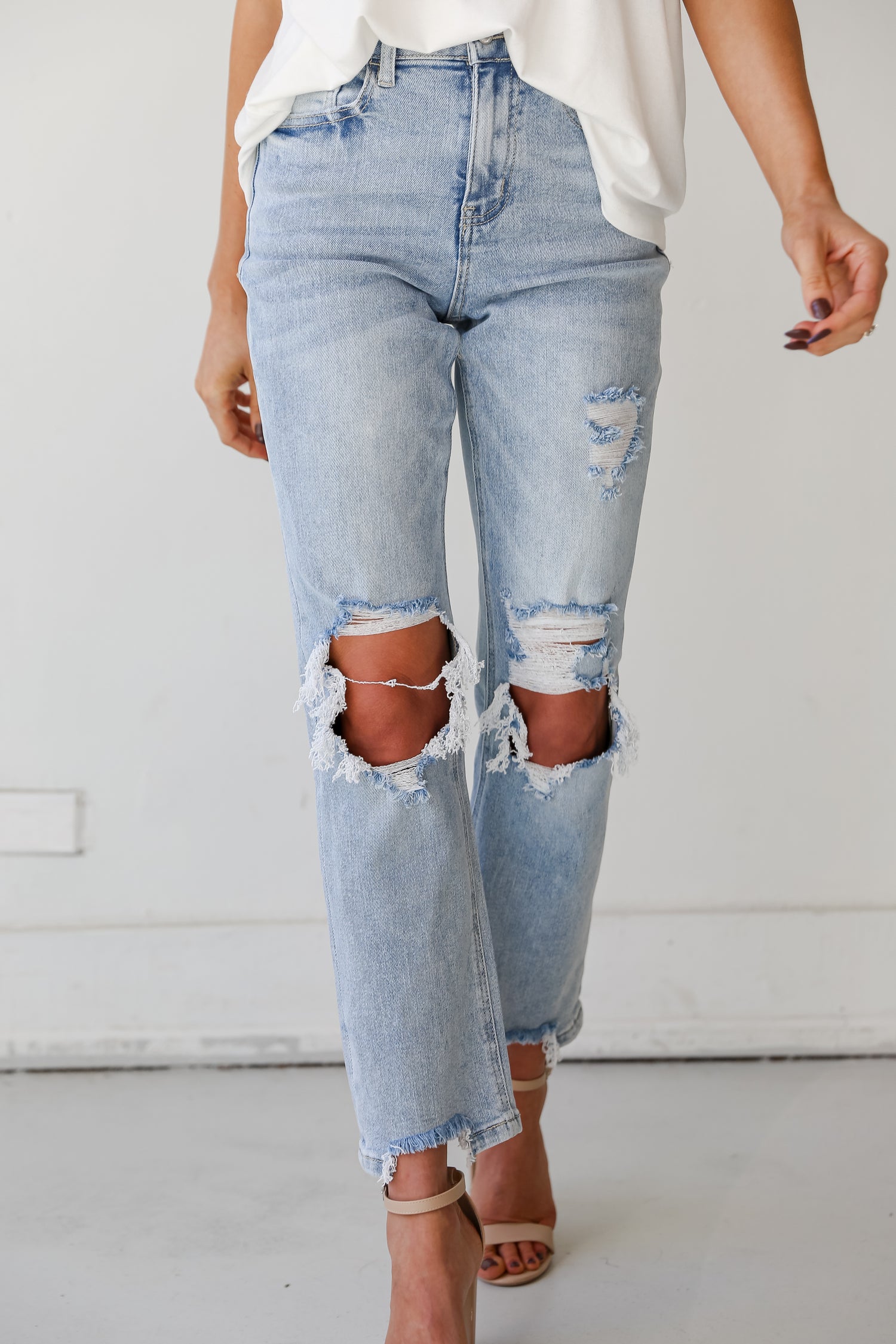 Light Wash Distressed 90s Vintage Dad Jeans close up