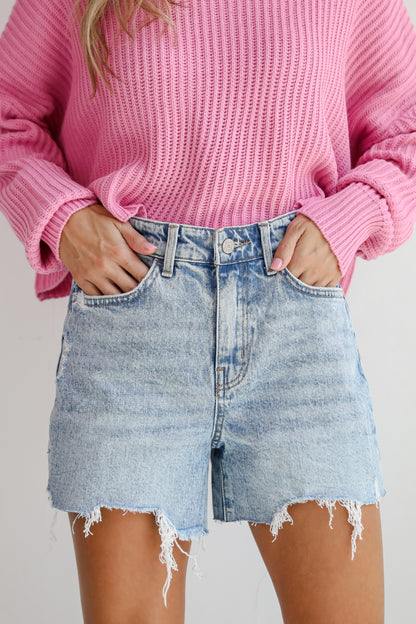 Cam Light Wash Distressed Denim Shorts