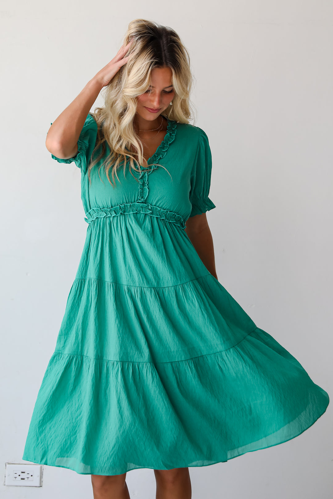 Exquisite Potential Green Tiered Midi Dress