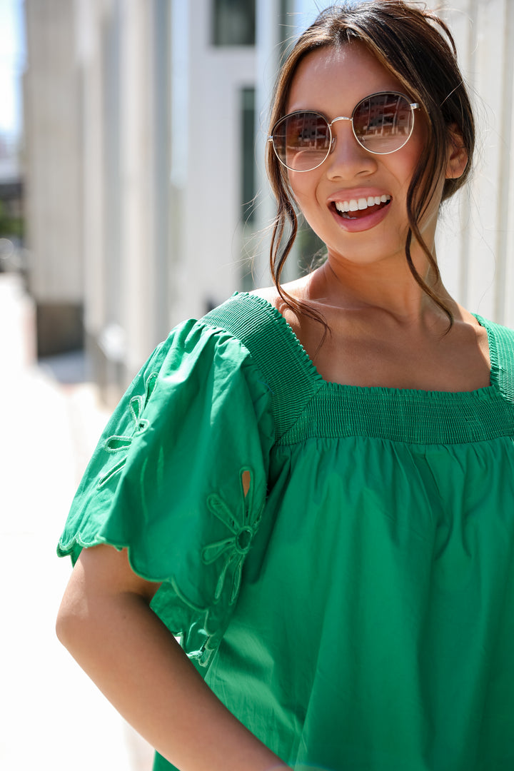 cute green Eyelet Blouse