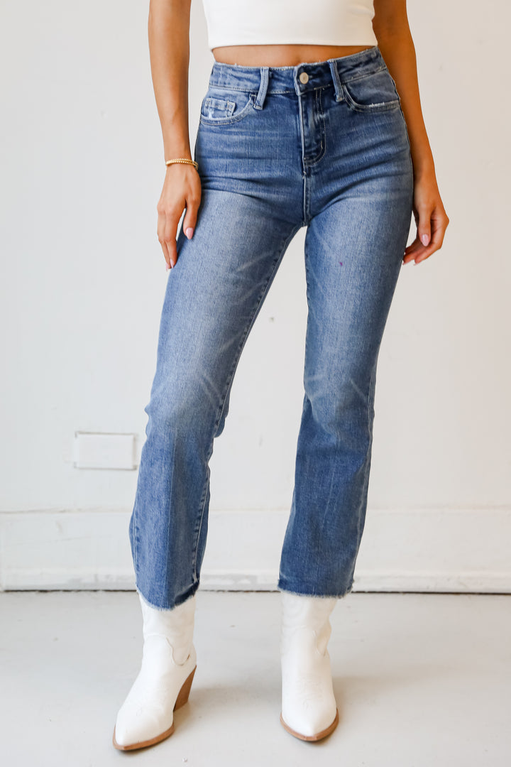 distressed Medium Wash Flare Jeans