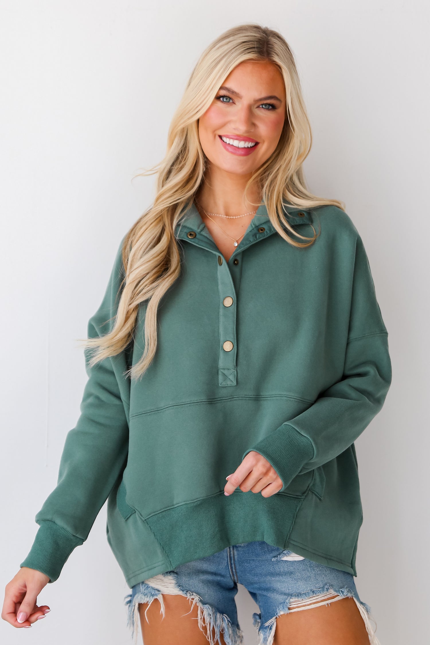 teal Oversized Fleece Pullover for women