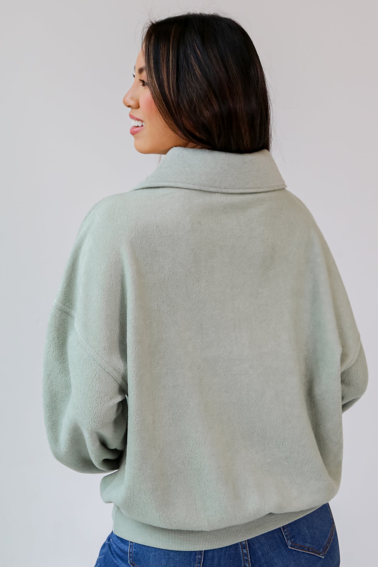 sage Fleece Quarter Zip Pullover back view