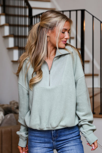 sage Fleece Quarter Zip Pullover