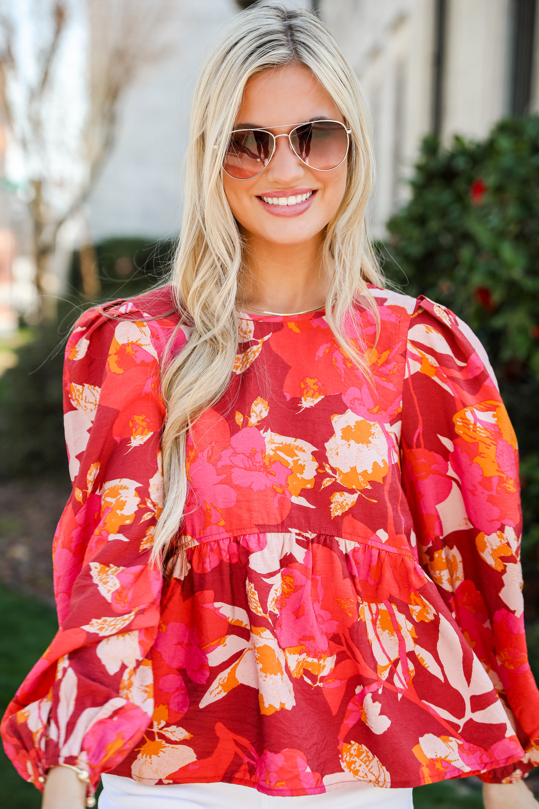 cute  orange Floral Babydoll Blouse