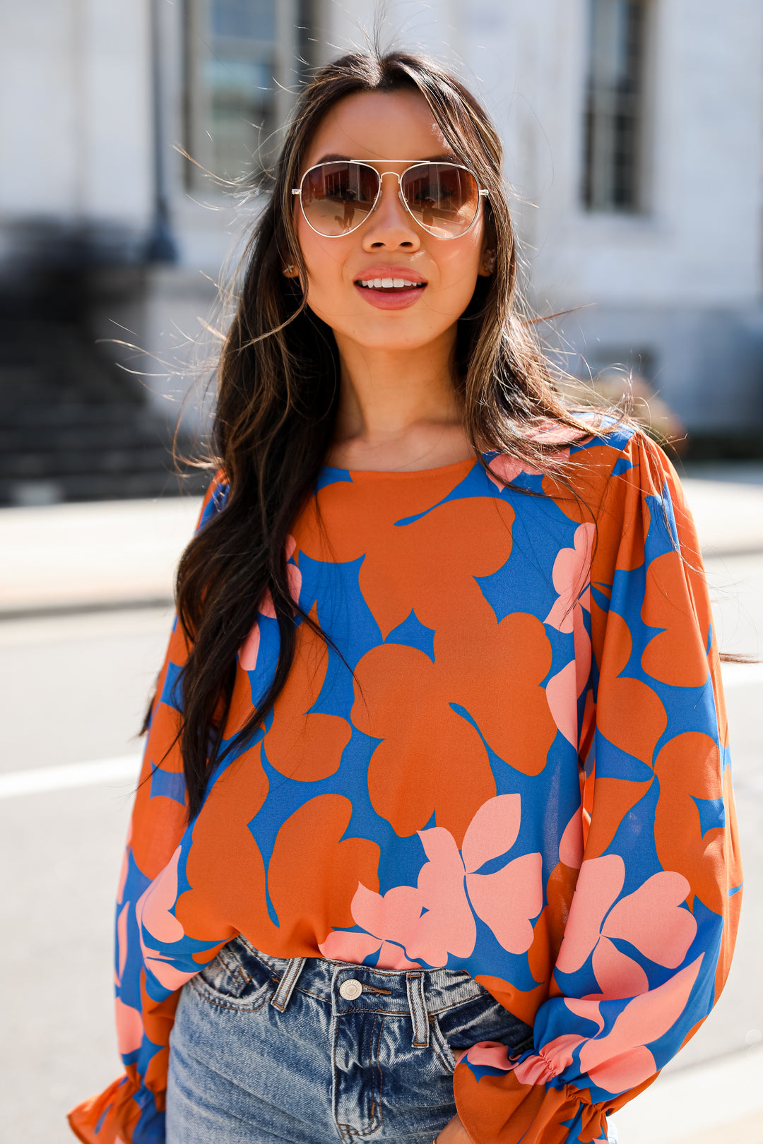 blue Floral Blouse