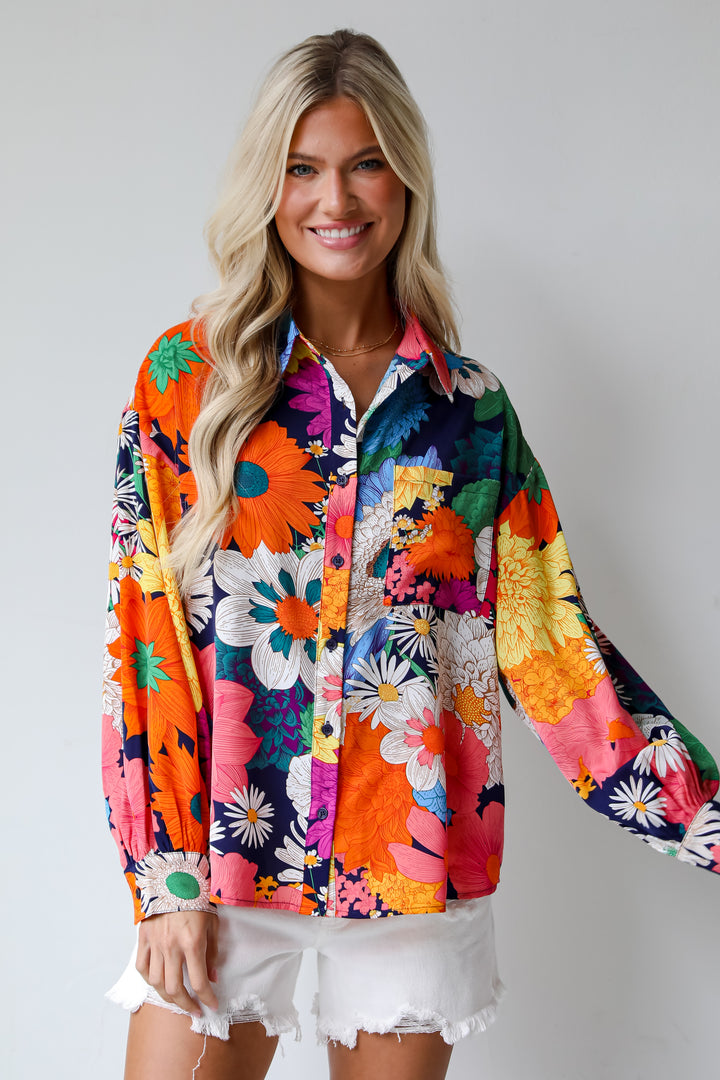 Navy Floral Blouse