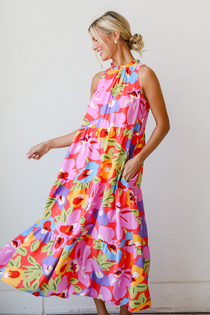 Truly Inspiring Pink Floral Tiered Maxi Dress