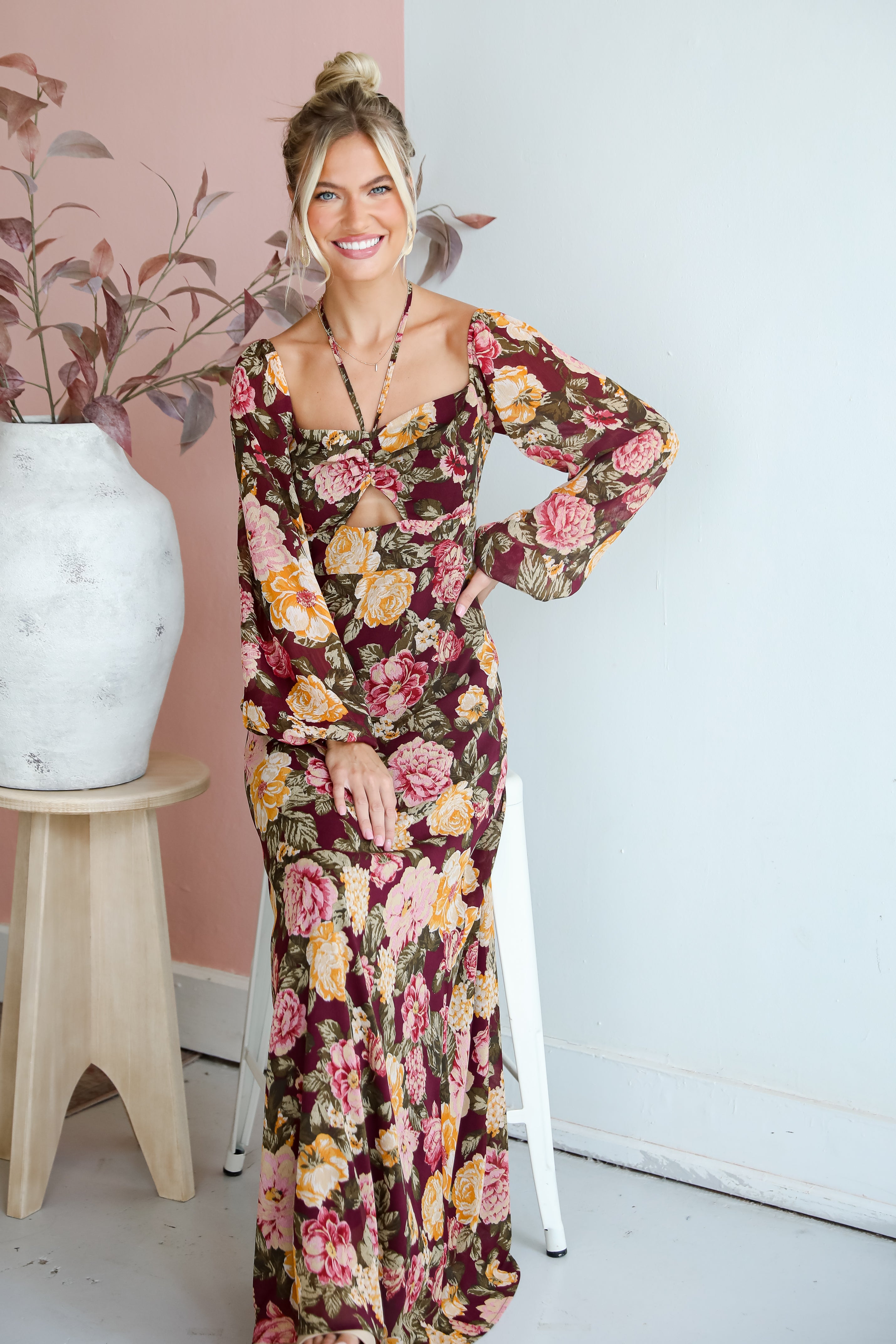 Breathtaking View Plum Floral Maxi Dress