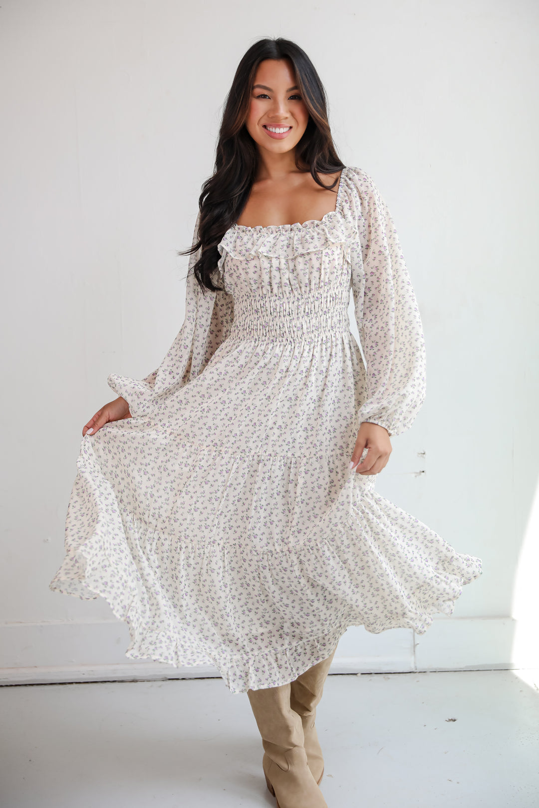 Endearing Appeal Cream Floral Midi Dress