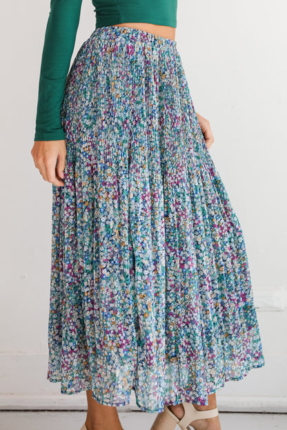 Attractive Essence Navy Floral Midi Skirt